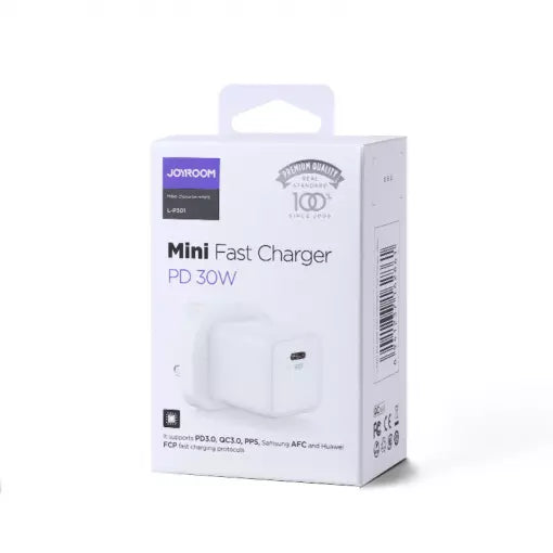 JoyRoom | 30W Mini intelligent fast charger | USB-C | L-P301 PD | White | UK Plug
