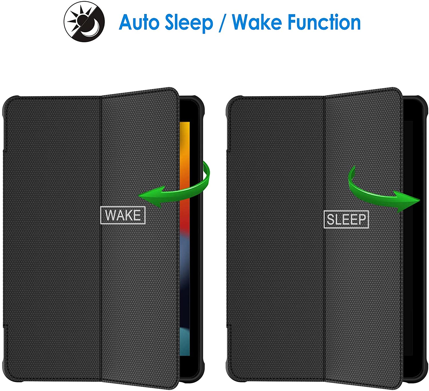 JETech Case for iPad 9/8/7 (10.2-Inch, 2021/2020/2019 Model, 9th/8th/7th Generation), Double-fold Stand with Shockproof TPU Back Cover, Auto Wake/Sleep, Black