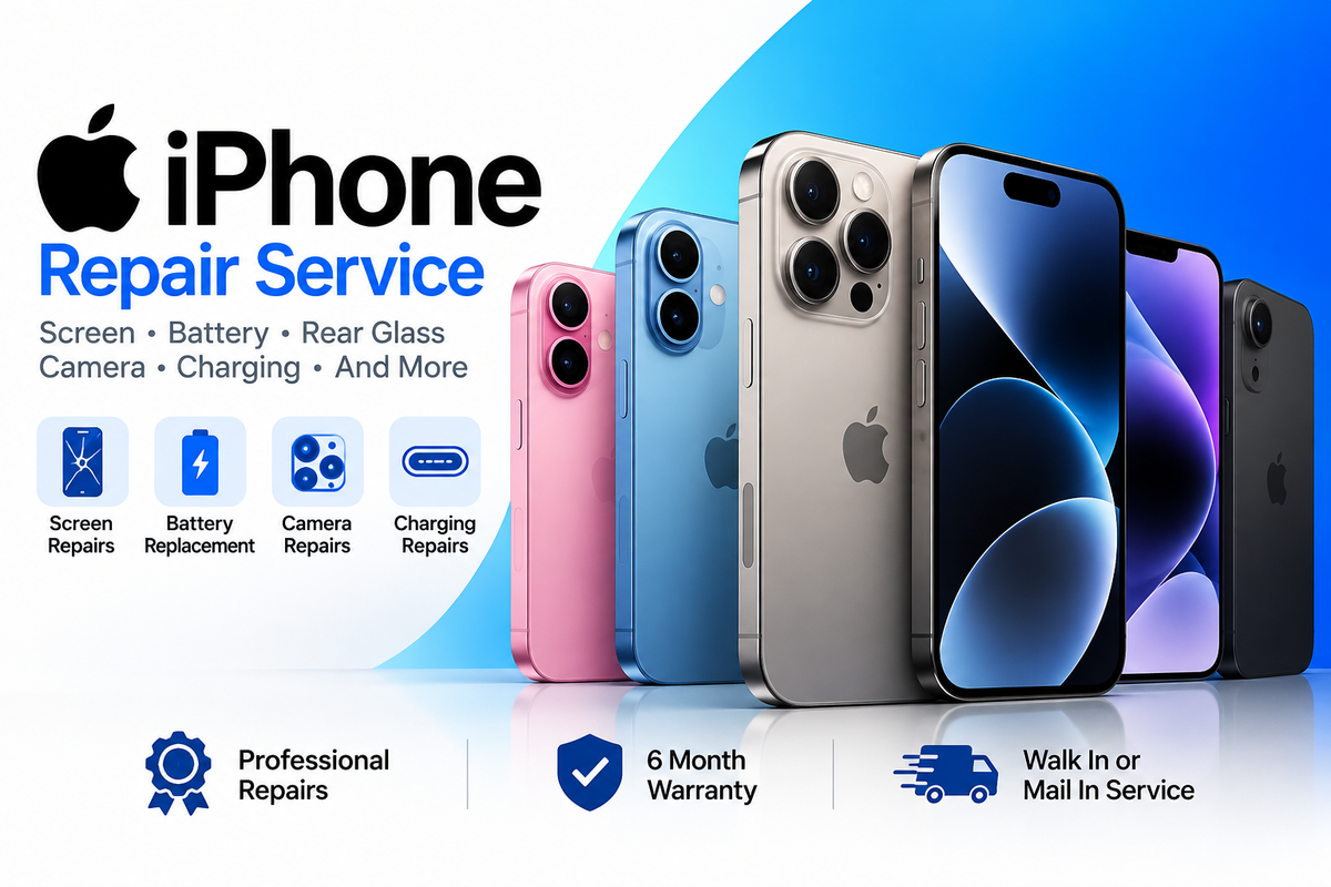 iPhone repair services including screen, battery, camera and charging repairs