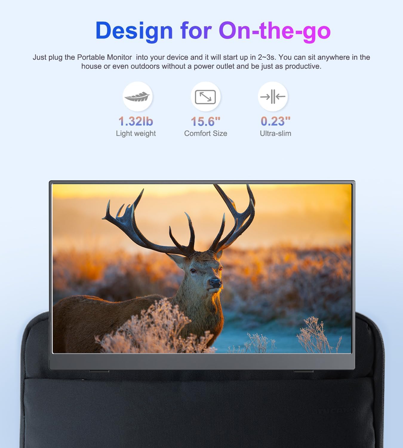 Portable Monitor 15.6'', 1080P FHD Plug&Play Travel Laptop Monitor